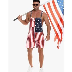 NEW American Patriotic Overalls‎ Shorts Red White Blue Fourth of July Size XXL